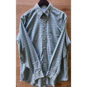 Brooks Brothers 346 Shirt Men’s M Green Blue Plaid Long Sleeve Non Iron